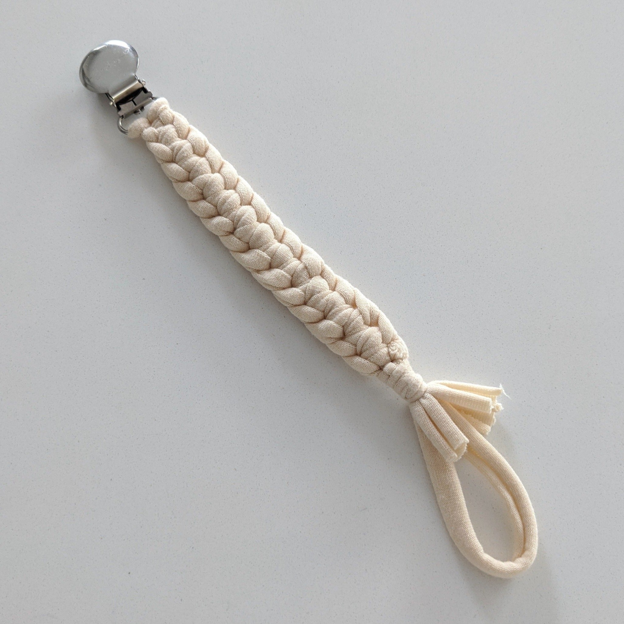 Cream braided pacifier clip